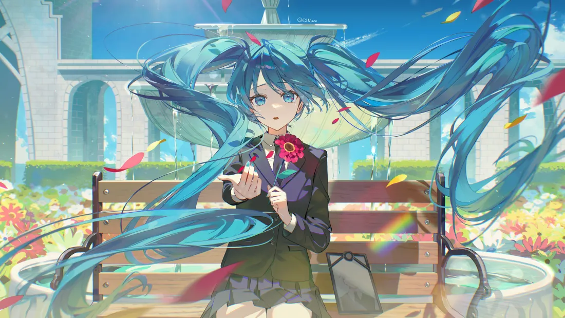5k初音未来壁纸｜晴天校园背景图片 - 学制服「哲风壁纸」