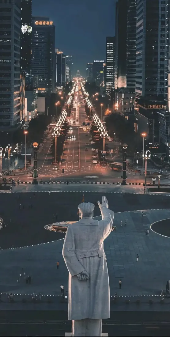 毛主席雕像手机壁纸｜城市夜景背景图片 - 街景「哲风壁纸」