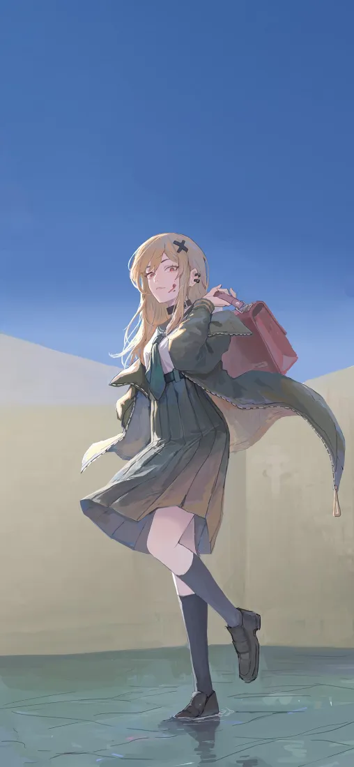 jk少女手机壁纸｜蓝天背景图片 - 金发二次元少女「哲风壁纸」