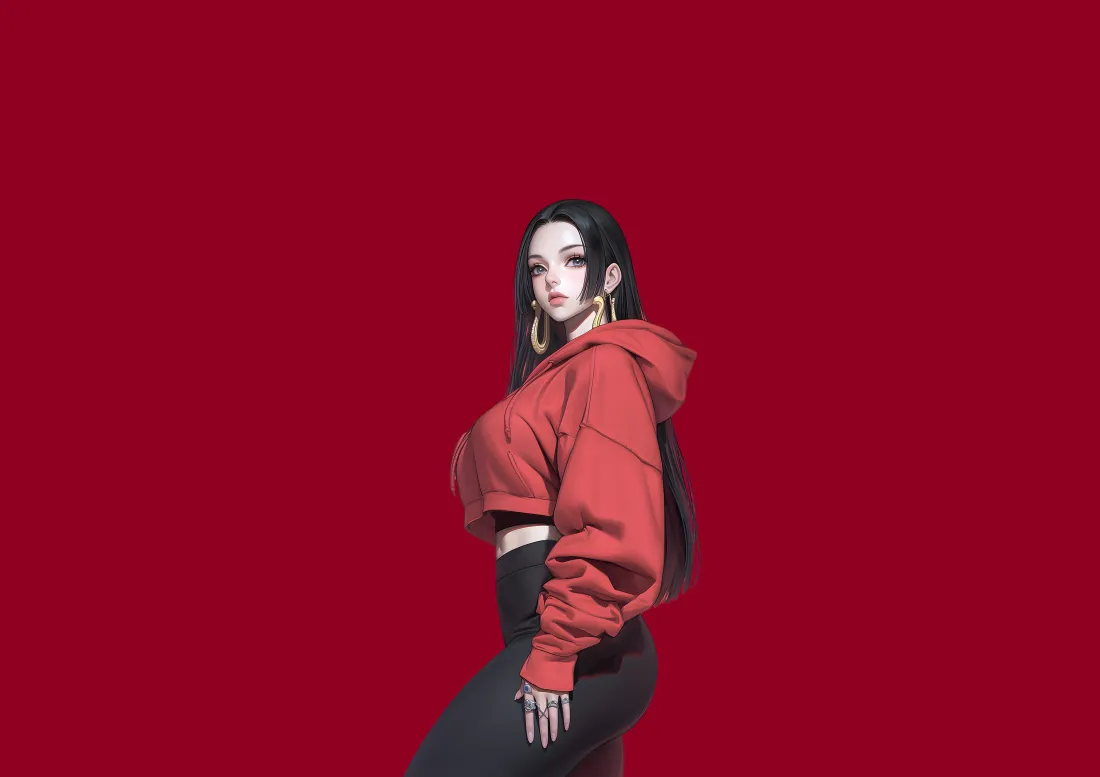 5k女帝壁纸｜红色背景图片 - 海贼王时尚插画「哲风壁纸」