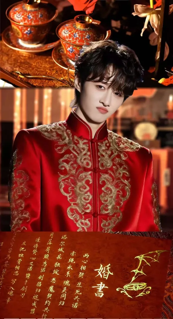 十个勤天手机壁纸｜中式婚服背景图片 - 红金婚书「哲风壁纸」