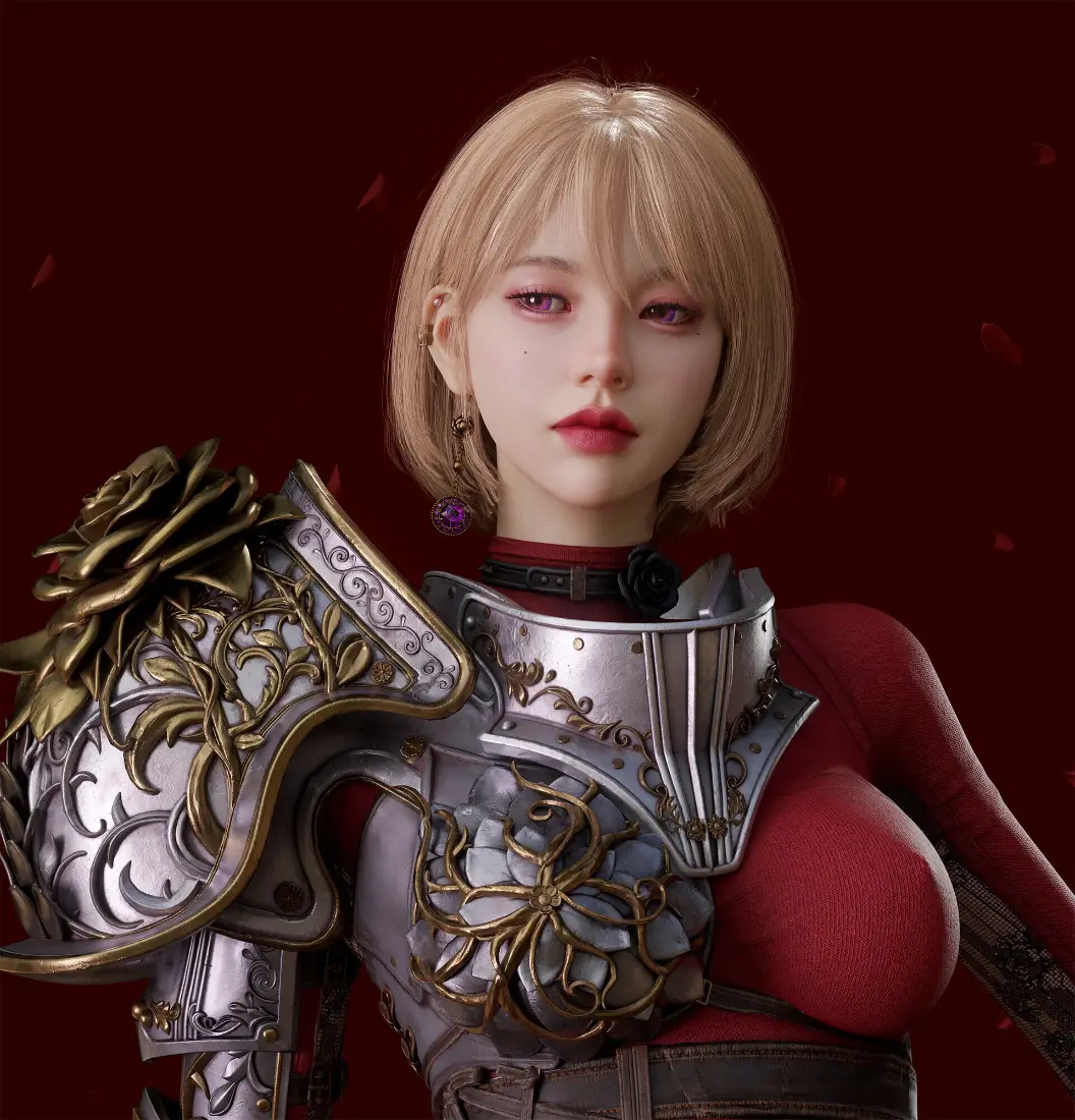 女武士手机壁纸｜红色背景图片 - 雕花铠甲少女「哲风壁纸」