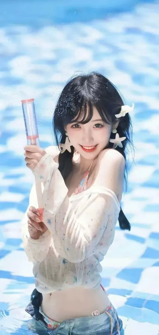 泳池美女手机壁纸｜夏日背景图片 - 清纯少女「哲风壁纸」