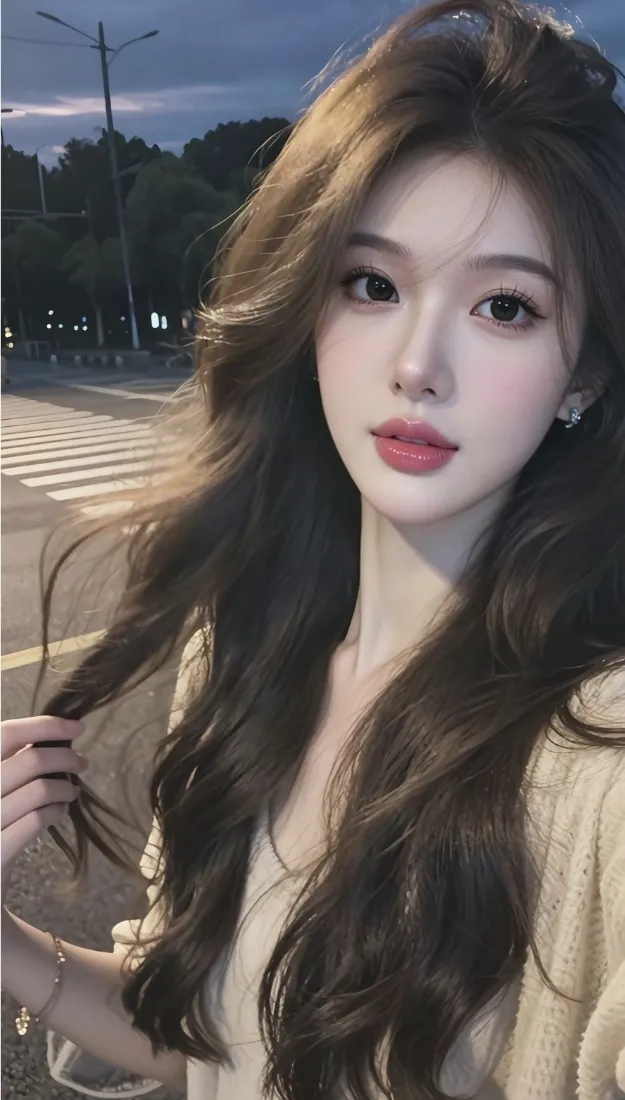气质长发美女手机壁纸｜傍晚街头背景图片 - 氛围感「哲风壁纸」