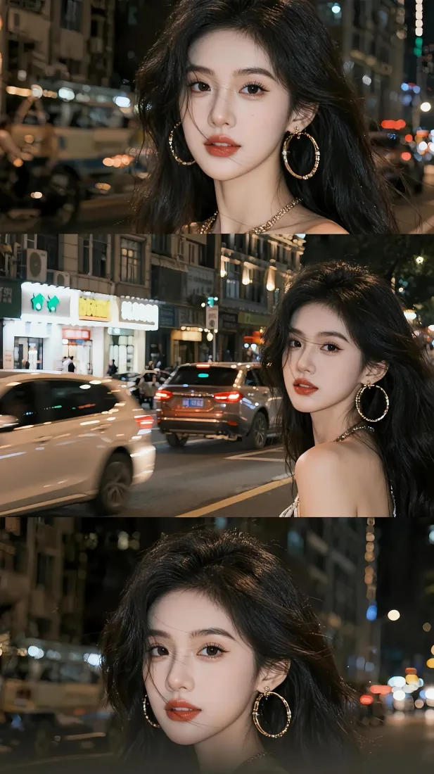 长发御姐手机壁纸｜城市夜景背景图片 - 氛围感美女「哲风壁纸」