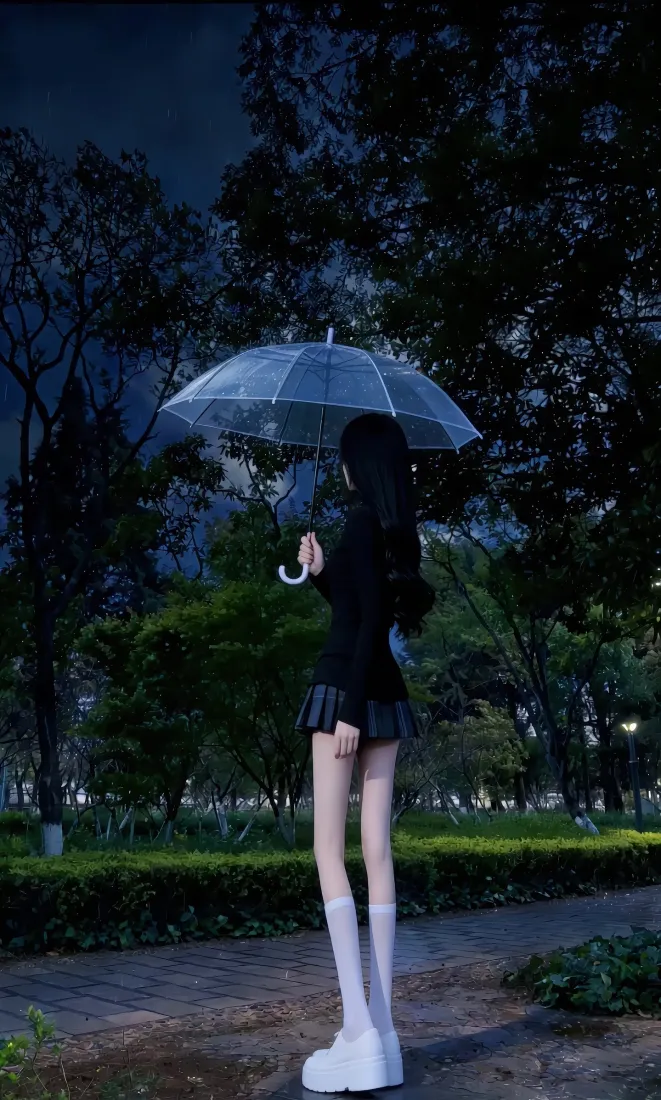 黑衣少女手机壁纸｜手机背景图片 - 夜景公园「哲风壁纸」
