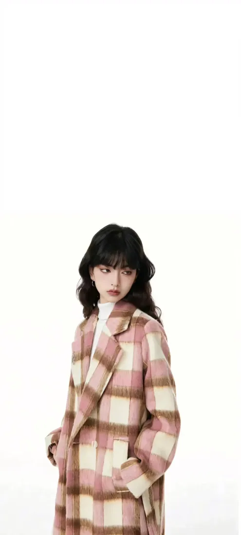 气质美女手机壁纸｜简约背景图片 - 格子大衣「哲风壁纸」