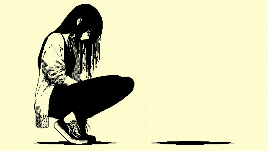 3k像素风格壁纸｜简约背景图片 - 蹲姿少女「哲风壁纸」