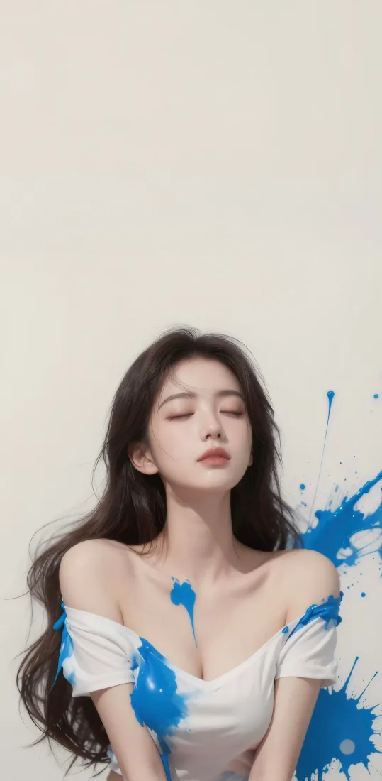 气质美女手机壁纸｜蓝色颜料背景图片 - 简约氛围感「哲风壁纸」
