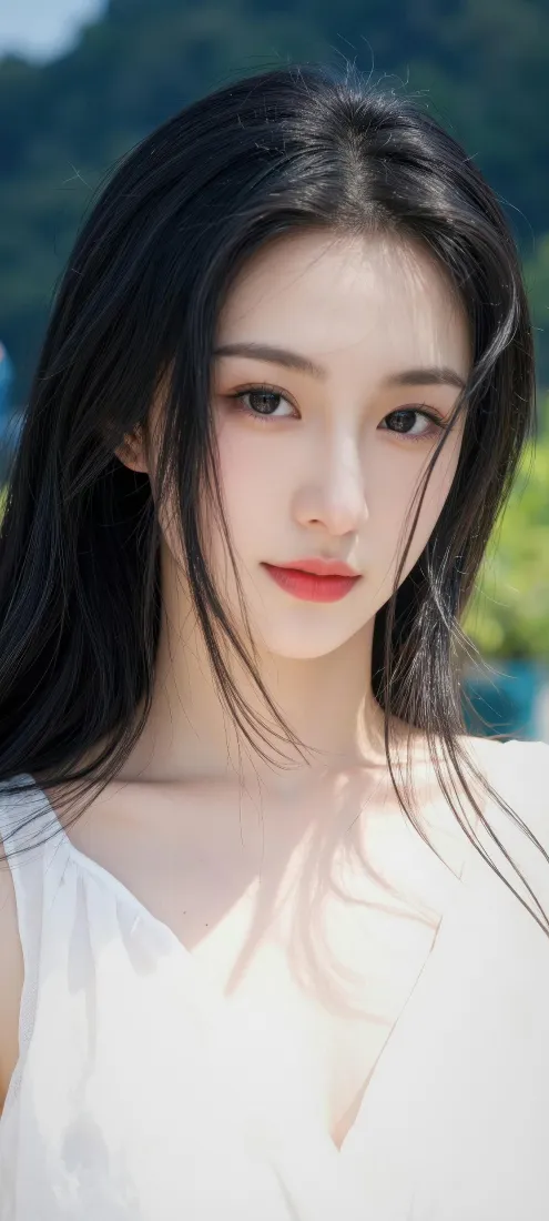 黑发美女手机壁纸｜户外山林背景图片 - 清新白裙少女「哲风壁纸」