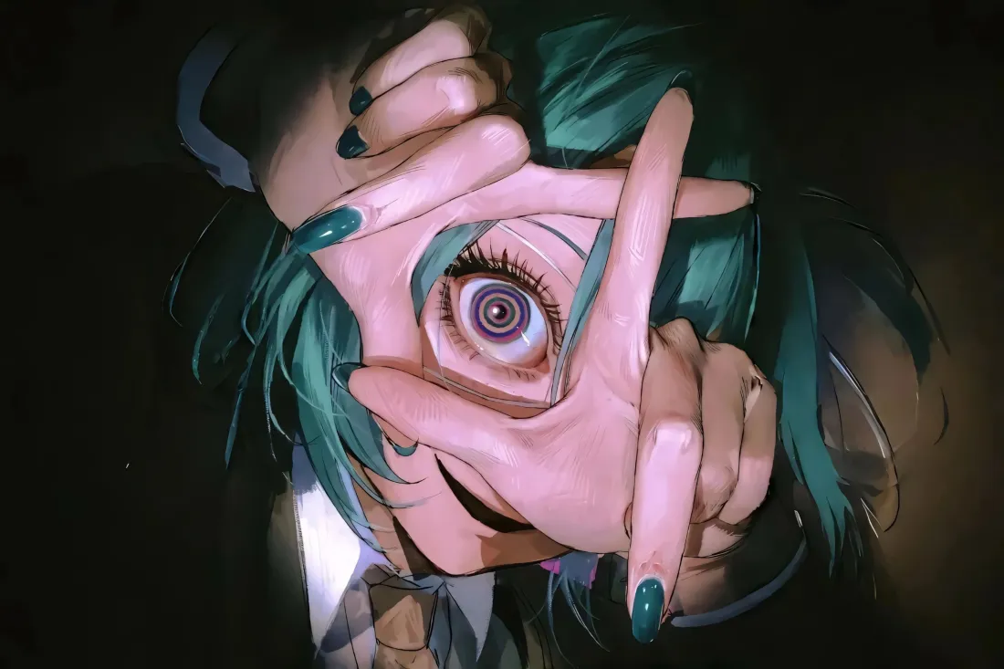 3k初音未来壁纸｜暗黑背景图片 - 螺旋瞳孔「哲风壁纸」