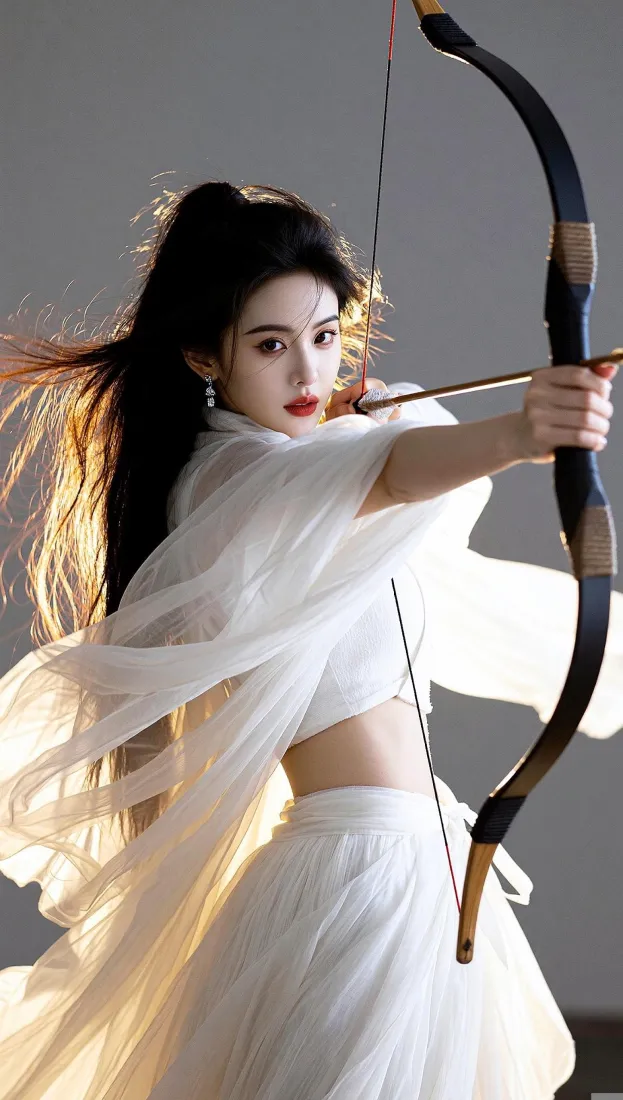 古风美女手机壁纸｜手机背景图片 - 白衣射箭「哲风壁纸」