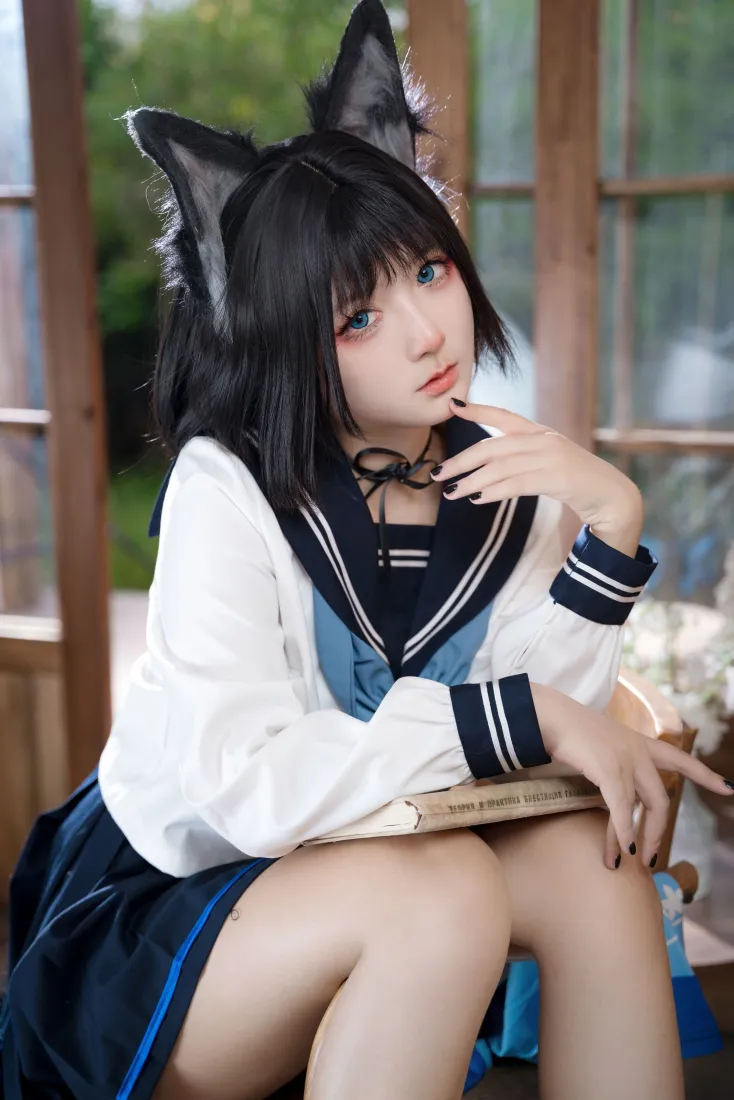 兽耳cos手机壁纸｜jk制服背景图片 - 黑发美女「哲风壁纸」
