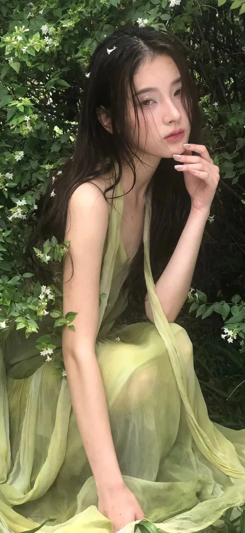 气质美女手机壁纸｜绿色背景图片 - 户外绿荫「哲风壁纸」