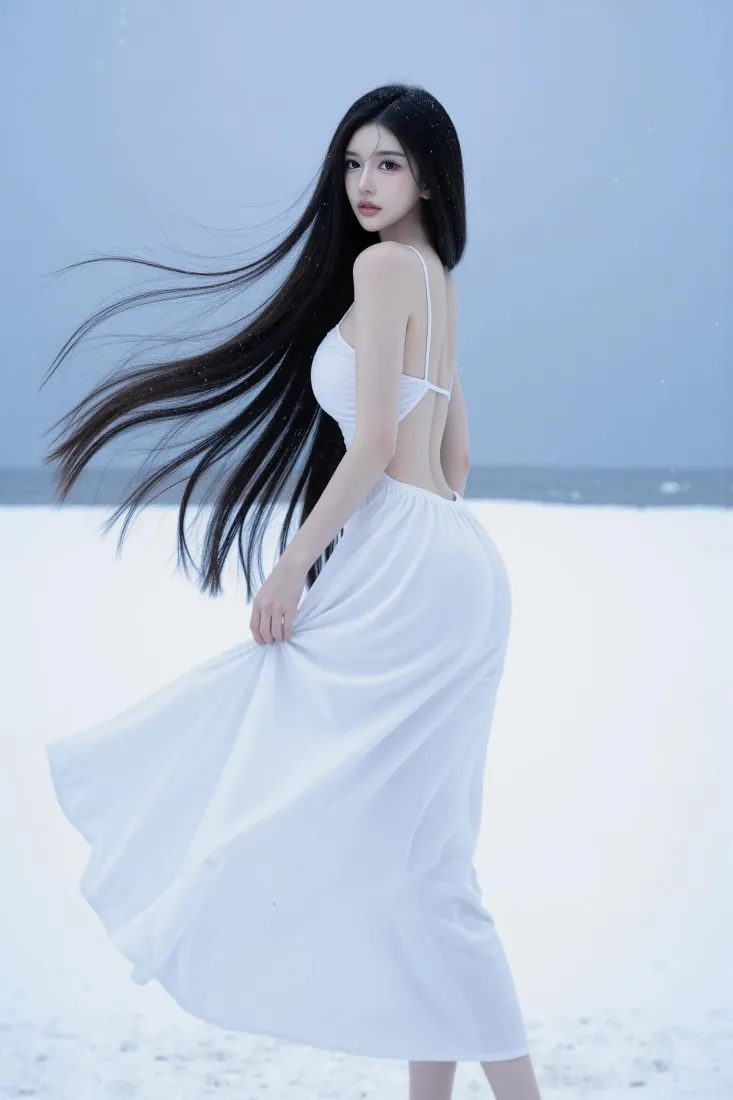 长发美女手机壁纸｜海边背景图片 - 清新氛围感「哲风壁纸」