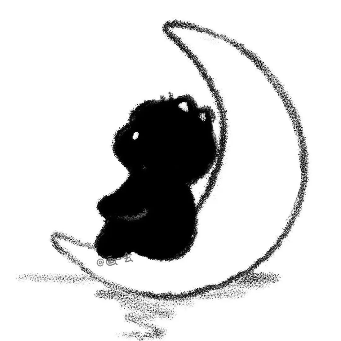 小黑熊手机壁纸｜弯月背景图片 - 孤独感「哲风壁纸」