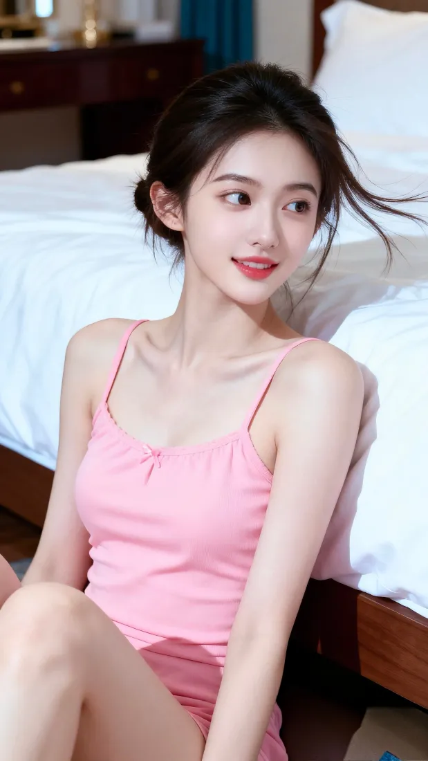 气质美女手机壁纸｜粉色吊带背景图片 - 卧室「哲风壁纸」