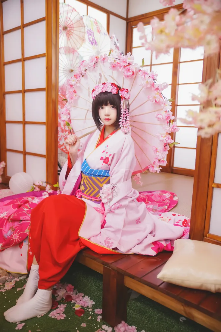 桜桃喵手机壁纸｜加藤惠cos背景图片 - 樱花和服「哲风壁纸」