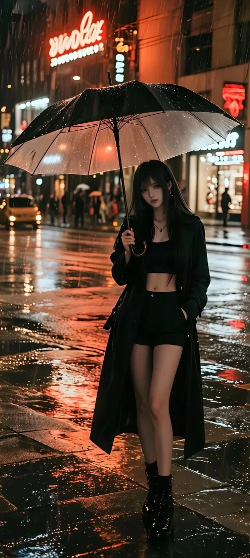 黑衣女生手机壁纸｜雨夜街头背景图片 - 氛围感「哲风壁纸」