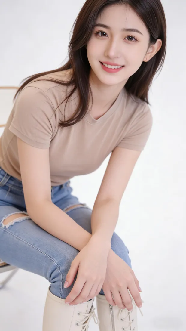 清纯美女手机壁纸｜纯色背景图片 - 休闲日常穿搭「哲风壁纸」