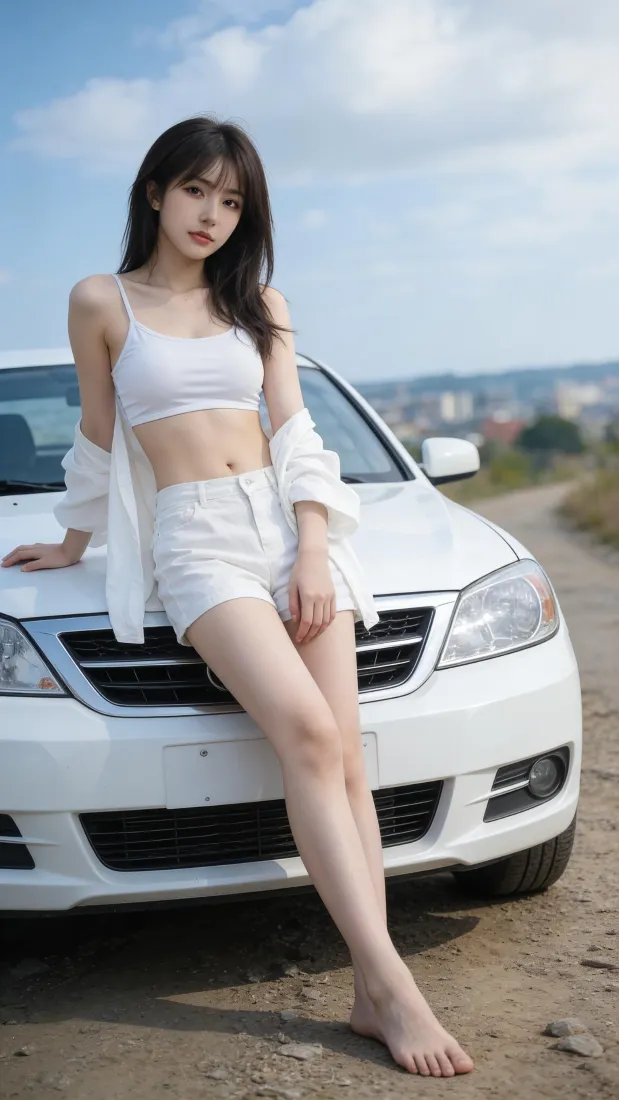 纯欲美女手机壁纸｜户外汽车背景图片 - 清凉长腿「哲风壁纸」