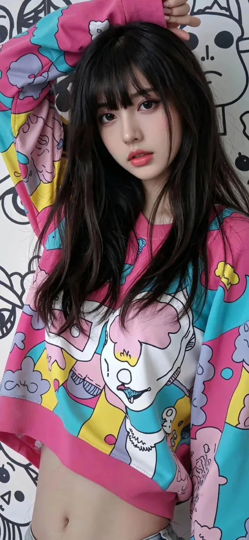 甜酷美女手机壁纸｜涂鸦背景图片 - 元气少女「哲风壁纸」