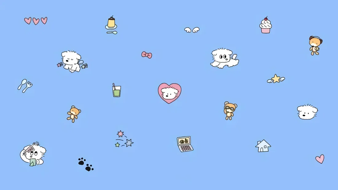 4k卡通小狗壁纸｜浅蓝清新背景图片 - 软萌可爱「哲风壁纸」
