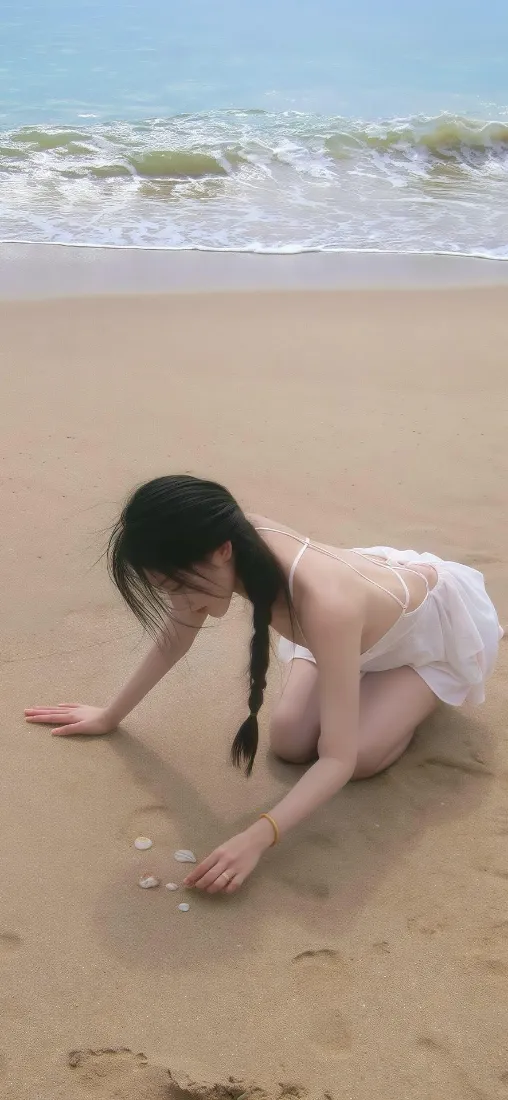 海边少女手机壁纸｜清新背景图片 - 沙滩「哲风壁纸」