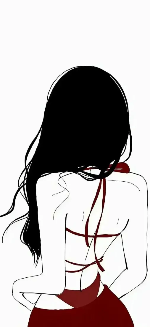 红裙少女手机壁纸｜简约背景图片 - 黑发背影「哲风壁纸」
