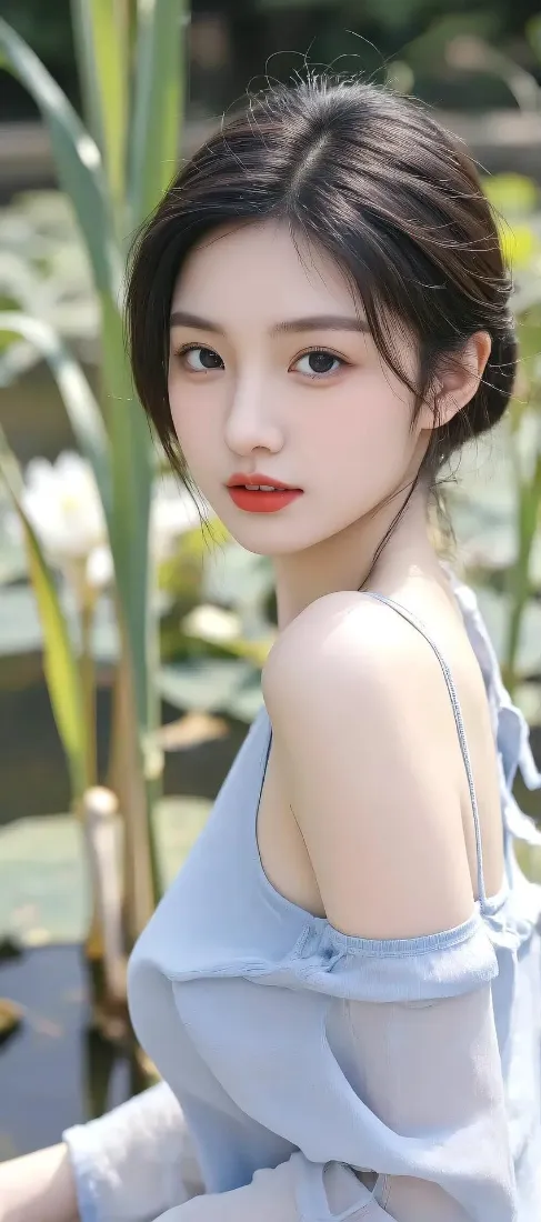 清纯美女手机壁纸｜户外背景图片 - 夏日荷塘「哲风壁纸」