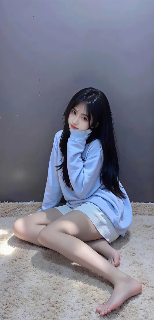 纯欲美女手机壁纸｜灰色背景图片 - 蓝衫少女「哲风壁纸」