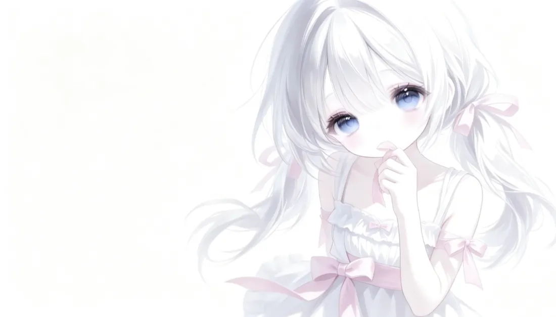 2k纯白双马尾少女壁纸｜二次元萌系背景图片 - 软妹蝴蝶结「哲风壁纸」