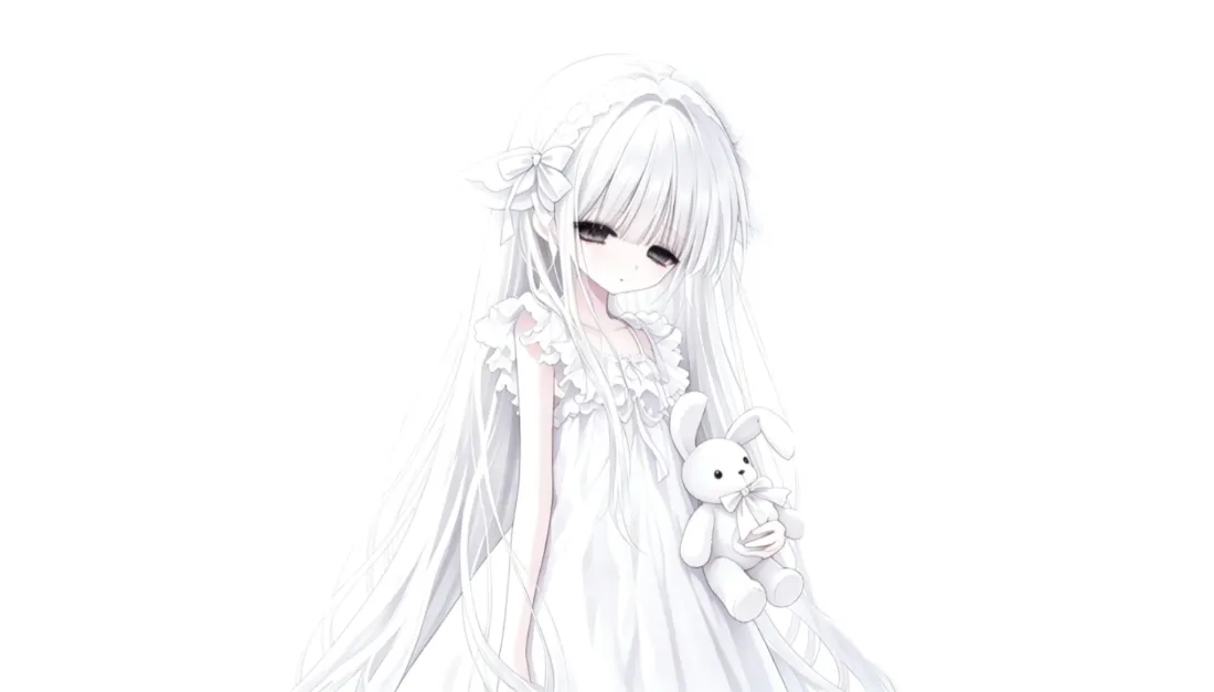 2k纯白萌系少女壁纸｜抱玩偶背景图片 - 二次元宅系插画「哲风壁纸」