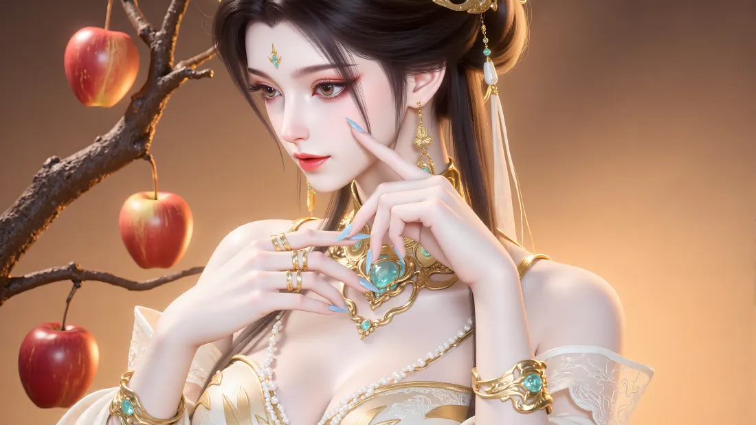 8k永劫无间南宫锦壁纸｜苹果枝暖调背景图片 - 古风美人「哲风壁纸」