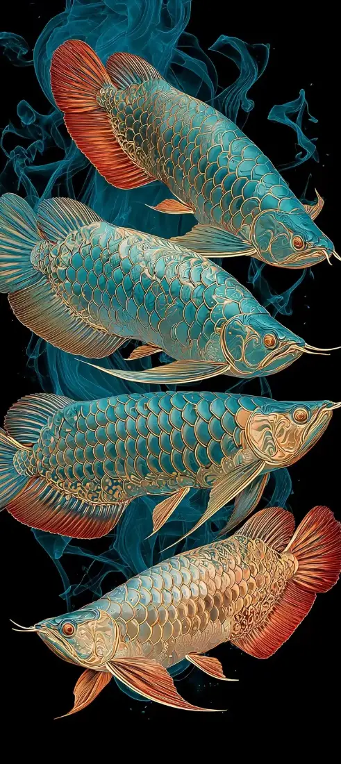 龙鱼手机壁纸｜吉祥招财风水背景图片 - 精美水族手绘插画「哲风壁纸」