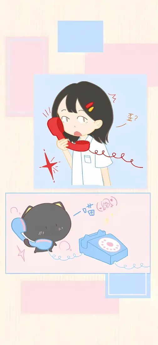 Q版卡通少女手机壁纸｜软萌通话背景图片 - 小猫治愈插画「哲风壁纸」