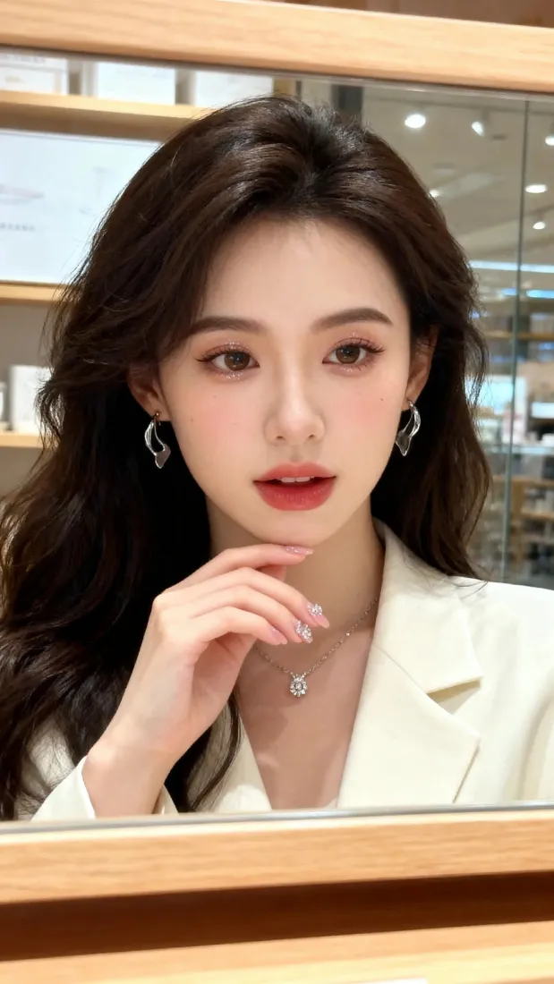 鹅蛋脸美女手机壁纸｜白西装穿搭背景图片 - 气质时尚人像「哲风壁纸」