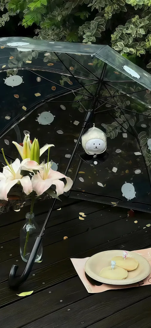 百合花手机壁纸｜雨伞下桌面背景图片 - 治愈清新静物「哲风壁纸」