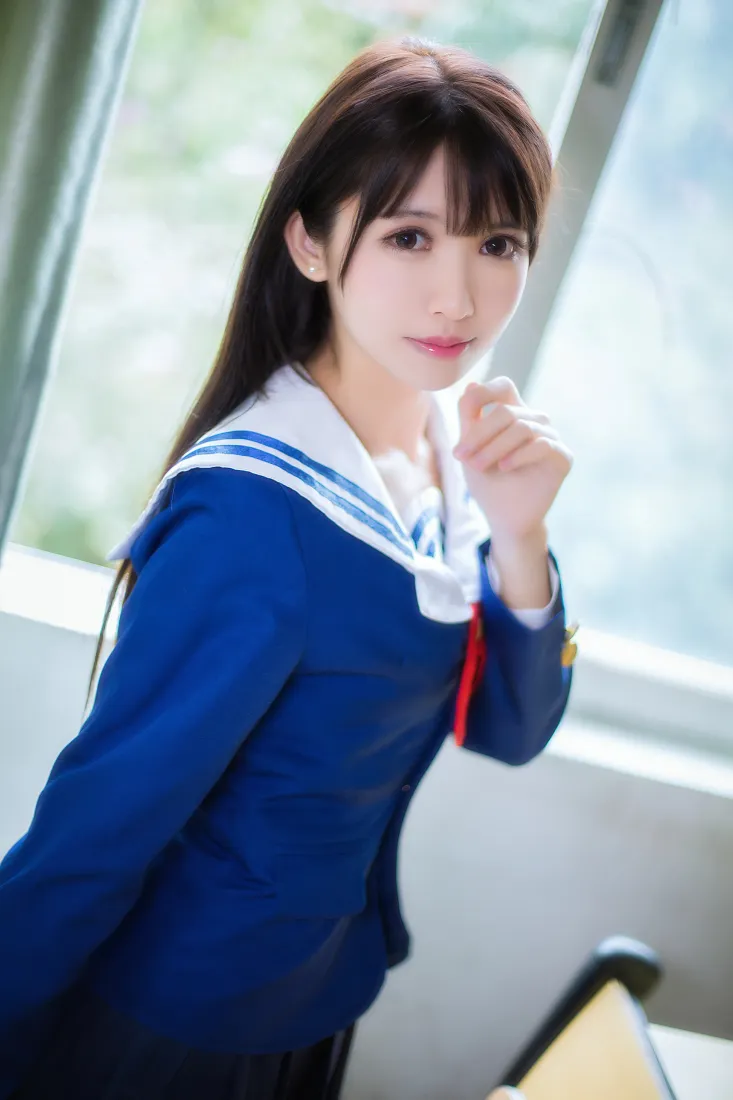 加藤惠cos手机壁纸｜蓝色jk制服背景图片 - 鳗鱼霏儿写真「哲风壁纸」