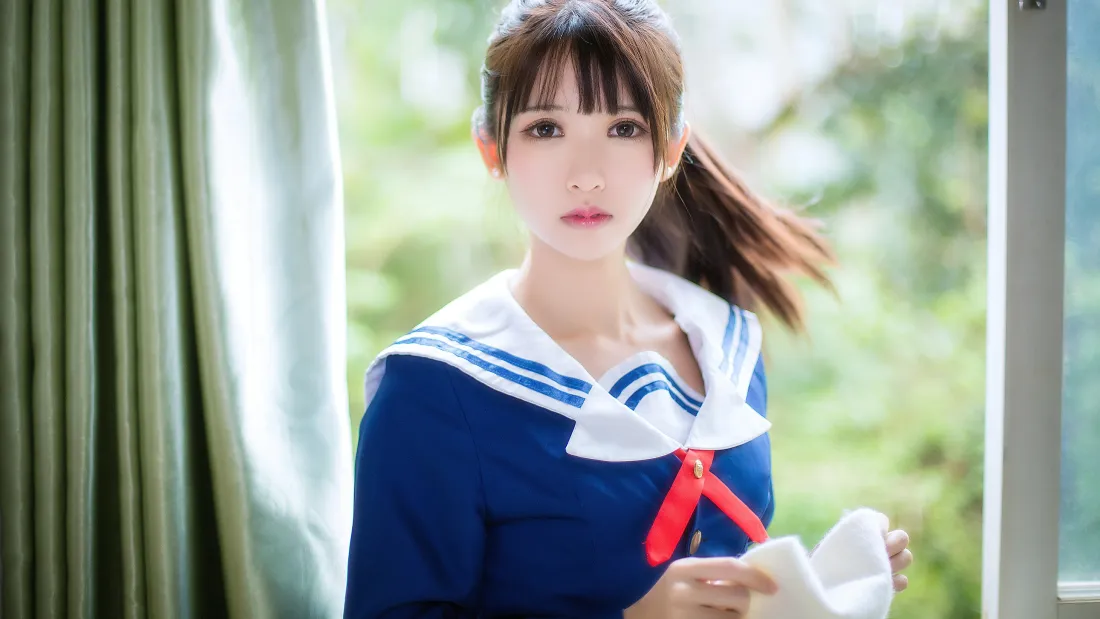 6k加藤惠壁纸｜蓝色jk水手服背景图片 - 鳗鱼霏儿cos写真「哲风壁纸」