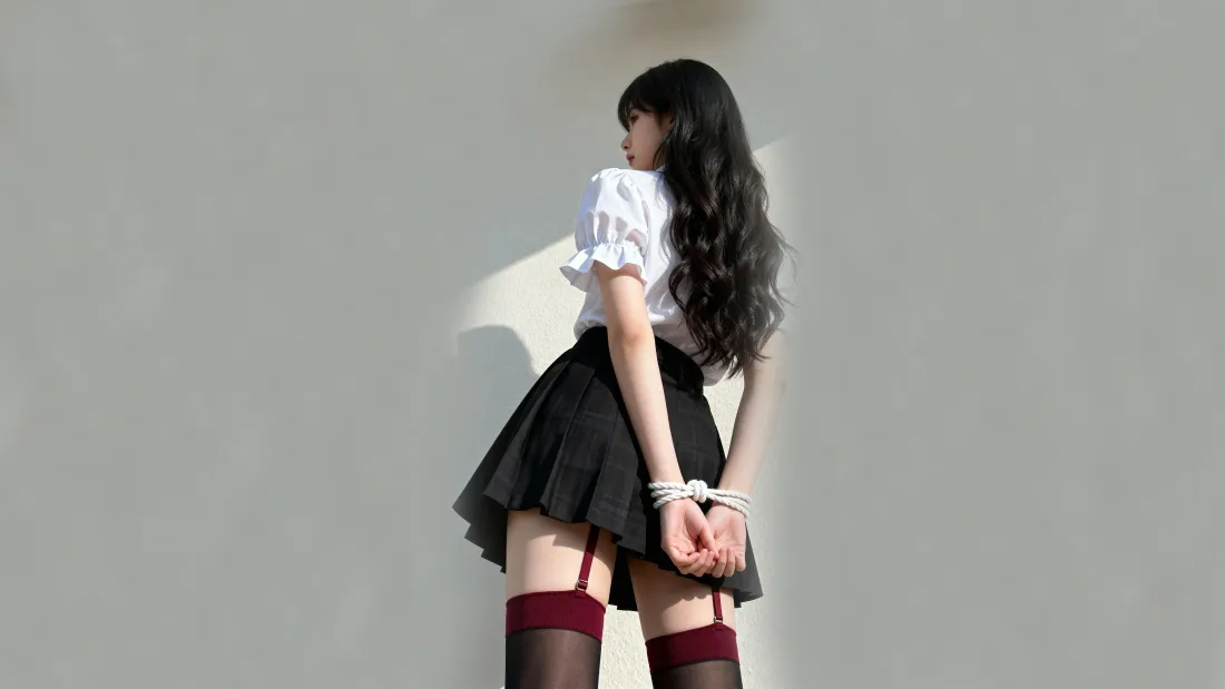8kJK制服少女壁纸｜简约灰色背景图片 - 4K电脑桌面「哲风壁纸」