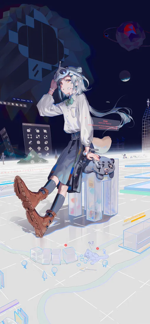 赛博兽耳少女手机壁纸｜科技风二次元背景图片 - 潮酷插画「哲风壁纸」