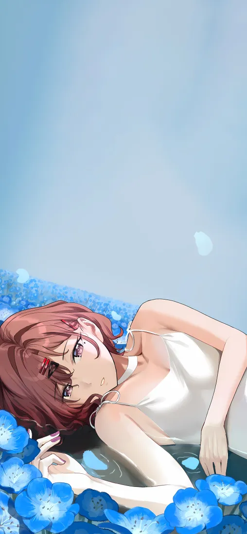 中野三玖手机壁纸｜蓝色花海白裙背景图片 - 五等分的新娘「哲风壁纸」