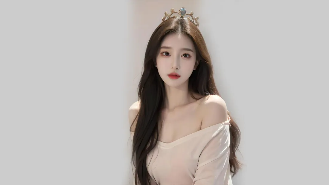 8k长发美女壁纸｜浅灰纯色背景图片 - 气质时尚「哲风壁纸」
