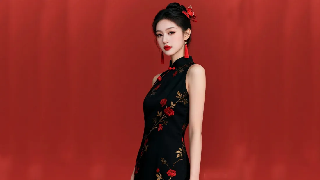 8k旗袍美女壁纸｜红色背景图片 - 国风氛围感写真「哲风壁纸」