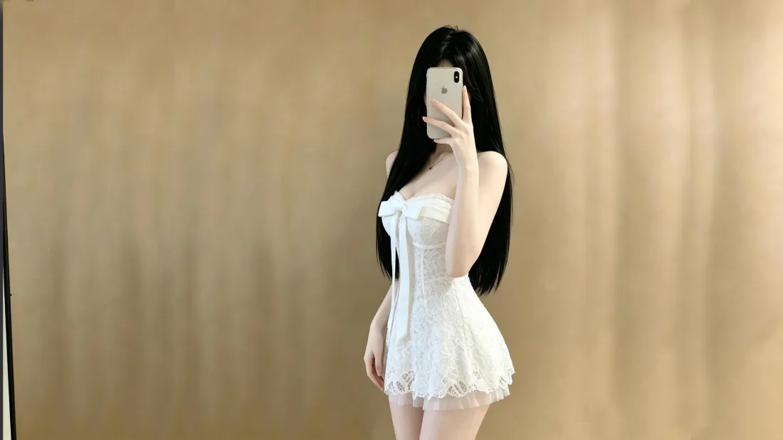 8k白衣美女壁纸｜对镜自拍背景图片 - 黑长直好身材「哲风壁纸」