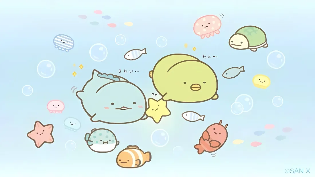 2k角落生物壁纸｜浅蓝海洋背景图片 - 软萌治愈可爱卡通「哲风壁纸」