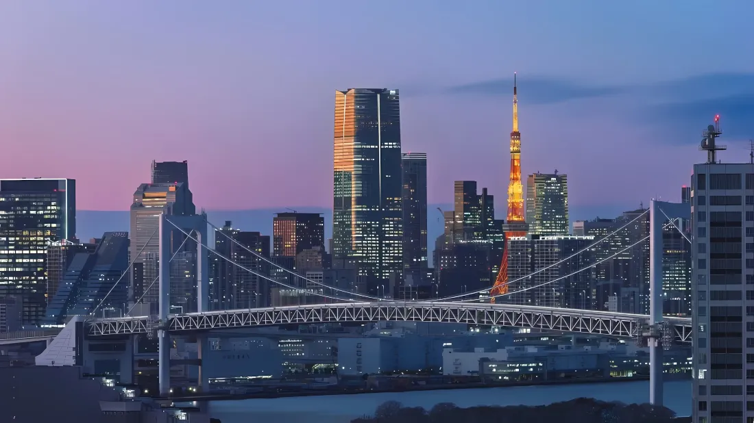 2k东京塔壁纸｜城市夜景背景图片 - 彩虹大桥都市天际线「哲风壁纸」