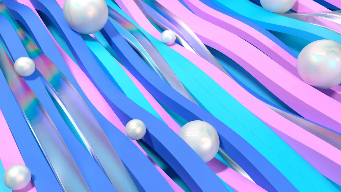 4k3D抽象壁纸｜粉蓝线条背景图片 - 白色珍珠「哲风壁纸」