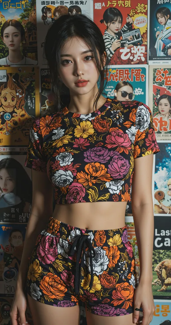 氛围感美女手机壁纸｜复古海报墙背景图片 - 碎花短款套装穿搭「哲风壁纸」